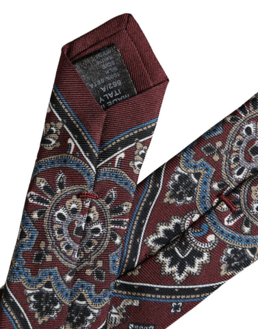 Dolce & Gabbana Bordeaux printed 100% silk adjustable men's tie with elegant pattern and classic design.