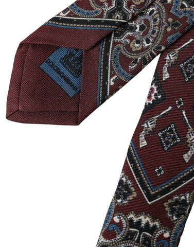 Dolce & Gabbana Bordeaux printed 100% silk adjustable men's tie, featuring a stylish pattern and classic design.