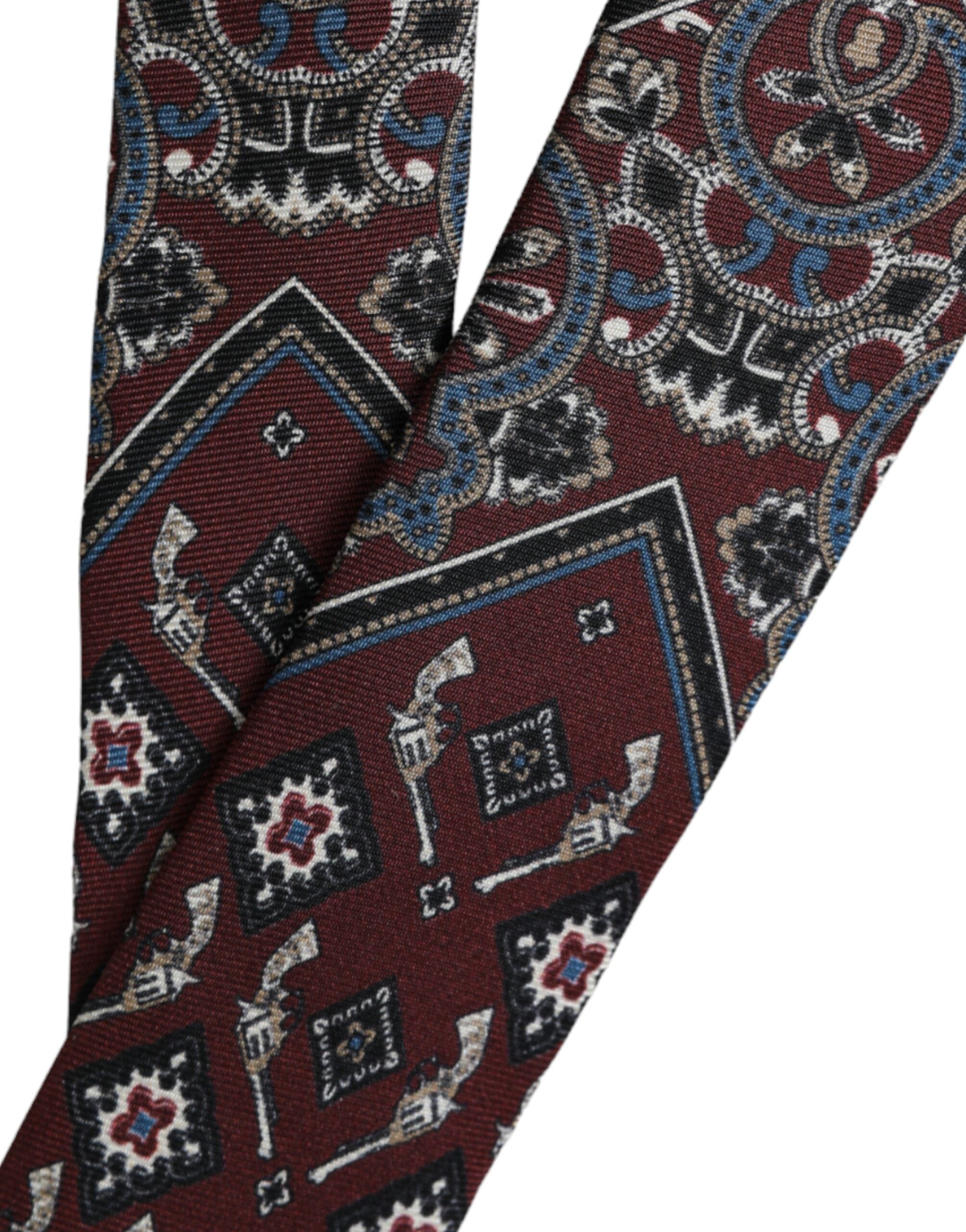 Dolce & Gabbana Bordeaux printed 100% silk adjustable men's tie, featuring elegant pattern and classic design.