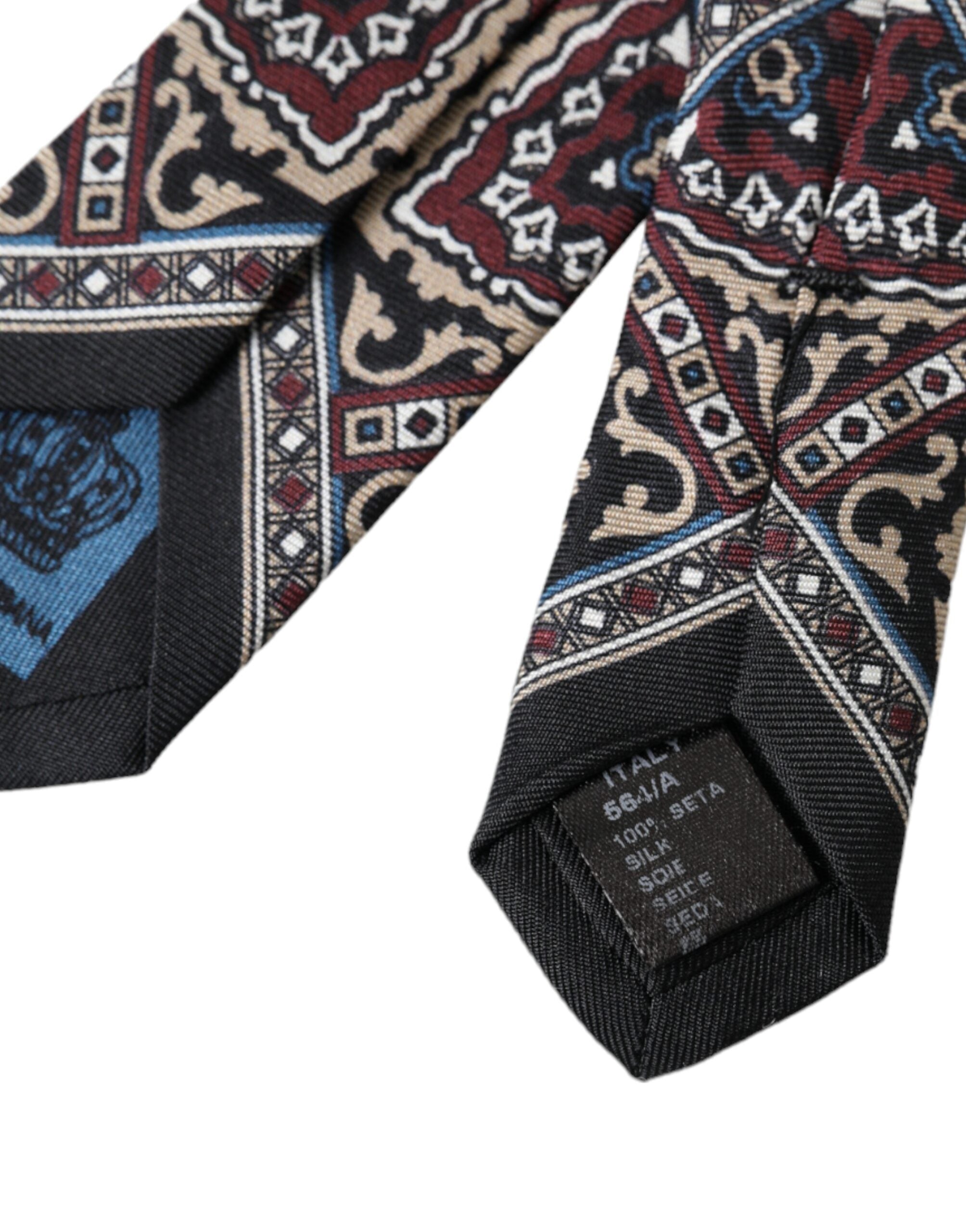Black printed 100% silk men's tie by Dolce & Gabbana featuring an adjustable design and elegant pattern.