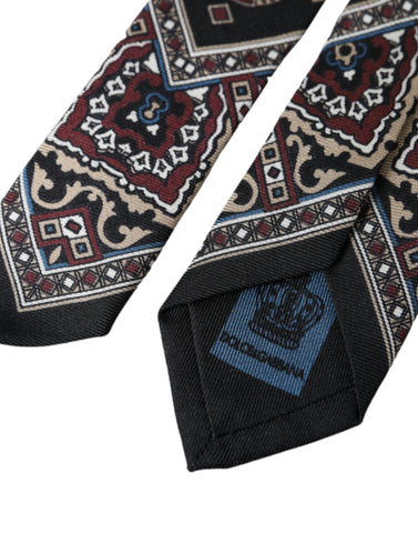 Black printed 100% silk men's tie by Dolce & Gabbana featuring adjustable length and elegant design.