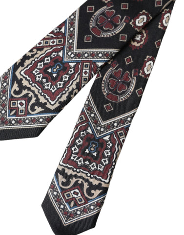 Black printed silk men's tie by Dolce & Gabbana, adjustable with a stylish pattern, ideal for formal and business wear.