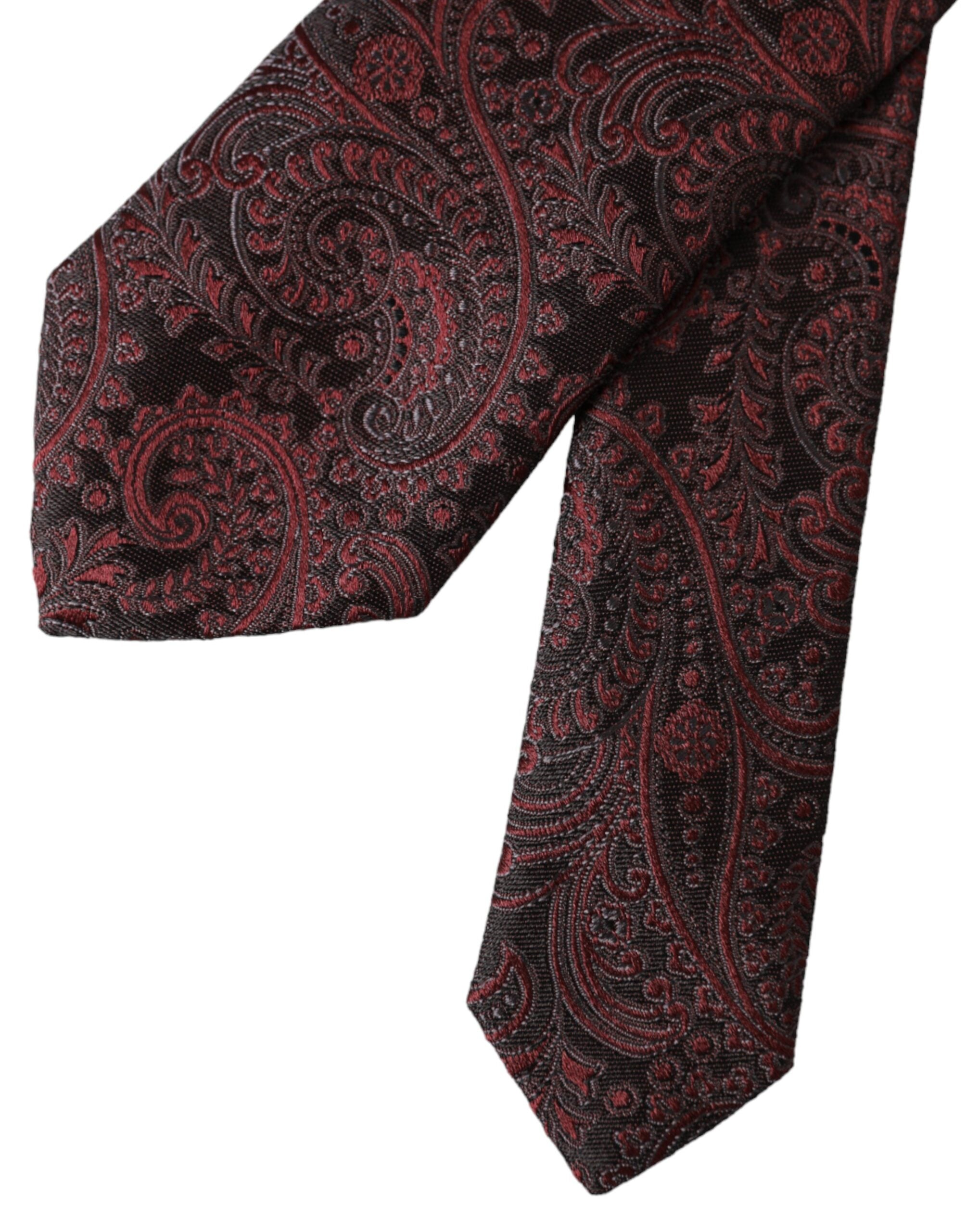 Dolce & Gabbana Bordeaux patterned silk adjustable men's tie, featuring elegant design and sleek fabric for formal wear.
