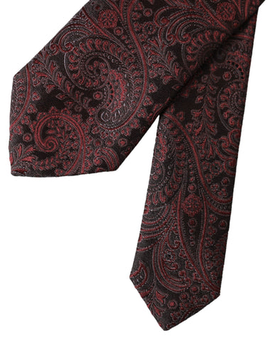 Dolce & Gabbana Bordeaux patterned silk adjustable men's tie, featuring elegant design and sleek fabric for formal wear.