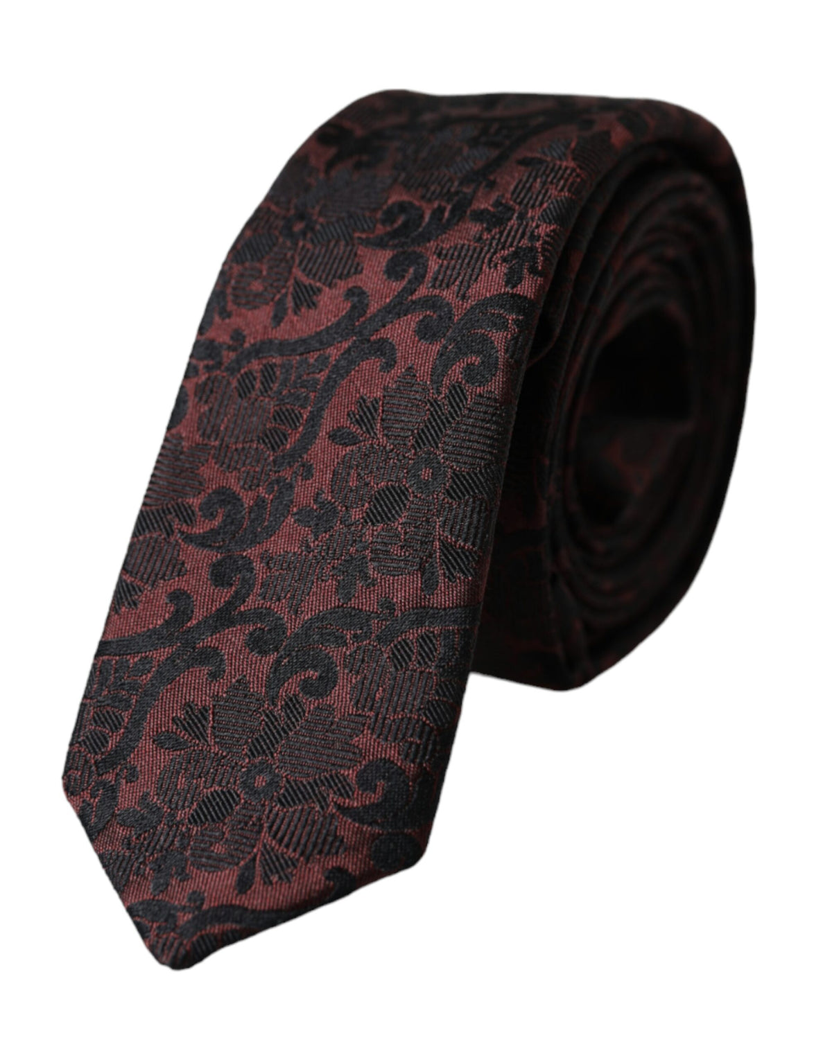 Maroon floral silk adjustable men's tie by Dolce & Gabbana featuring an elegant floral pattern.