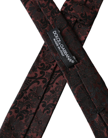 Maroon floral silk adjustable men's tie by Dolce & Gabbana, featuring a vibrant floral pattern and sleek silk fabric.