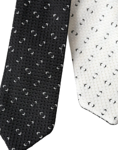 Black and white patterned adjustable tie by Dolce & Gabbana, featuring a stylish design and classic knot.