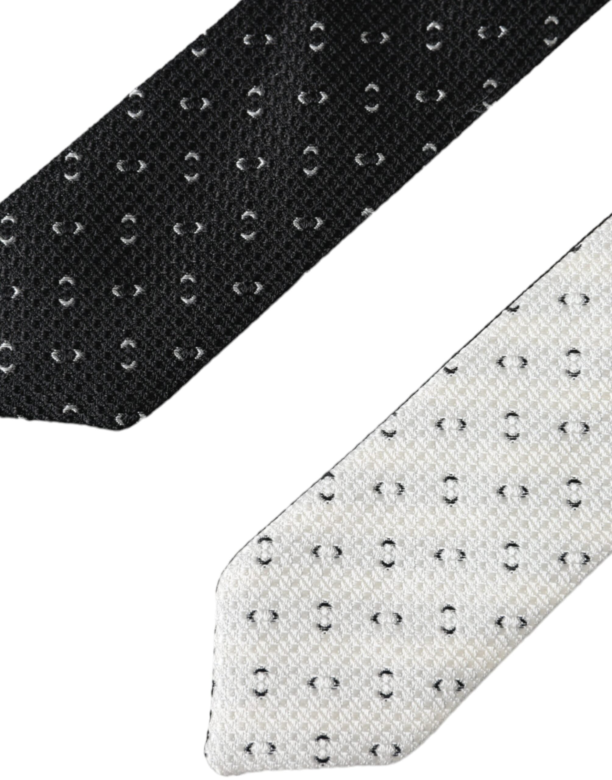 Black and white patterned adjustable tie by Dolce & Gabbana, featuring a stylish design and classic knot.