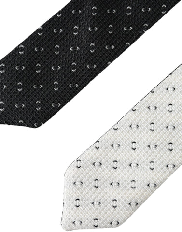Black and white patterned adjustable tie by Dolce & Gabbana, featuring a stylish design and classic knot.