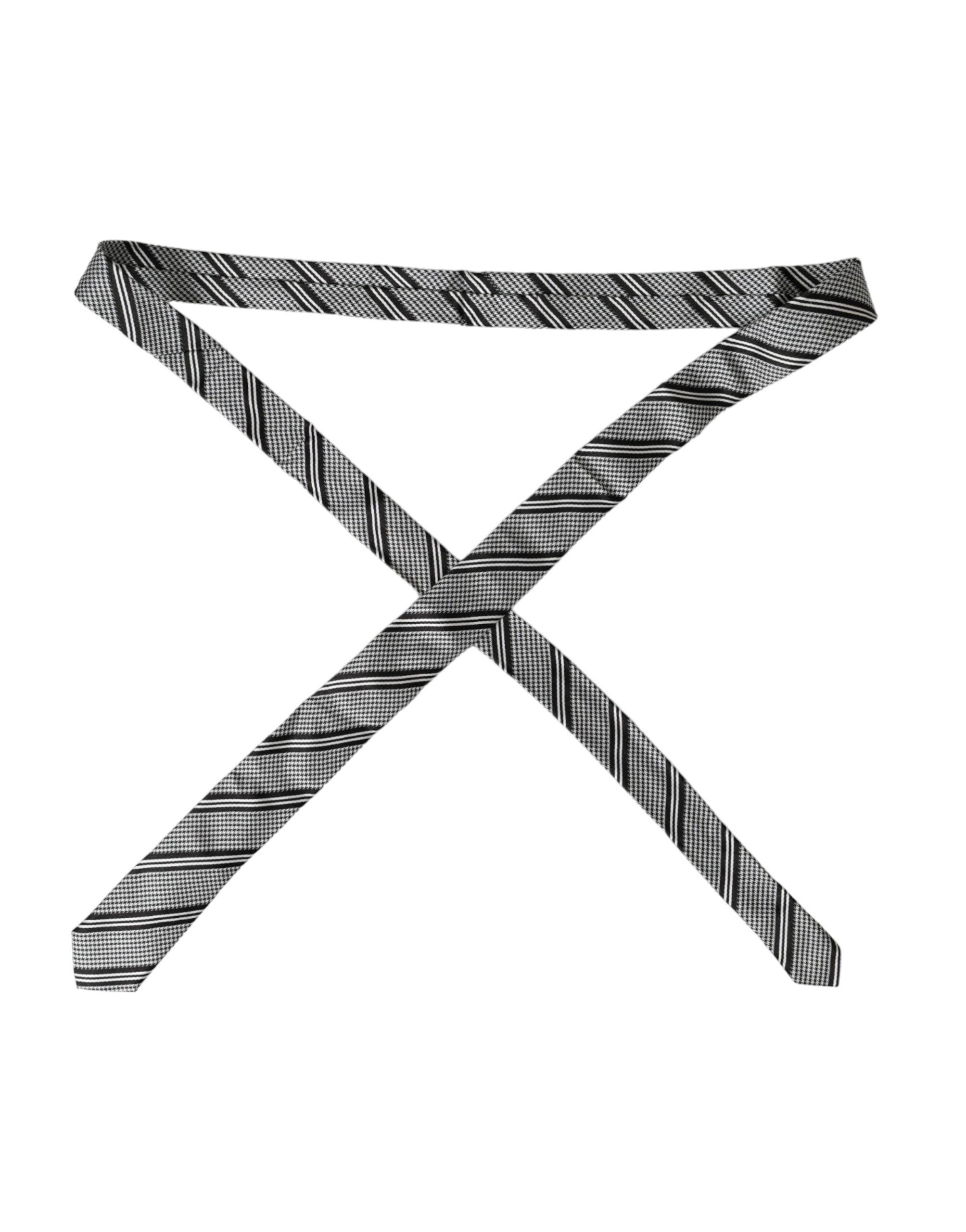 Black and white striped silk adjustable tie by Dolce & Gabbana featuring a sleek, luxurious design.