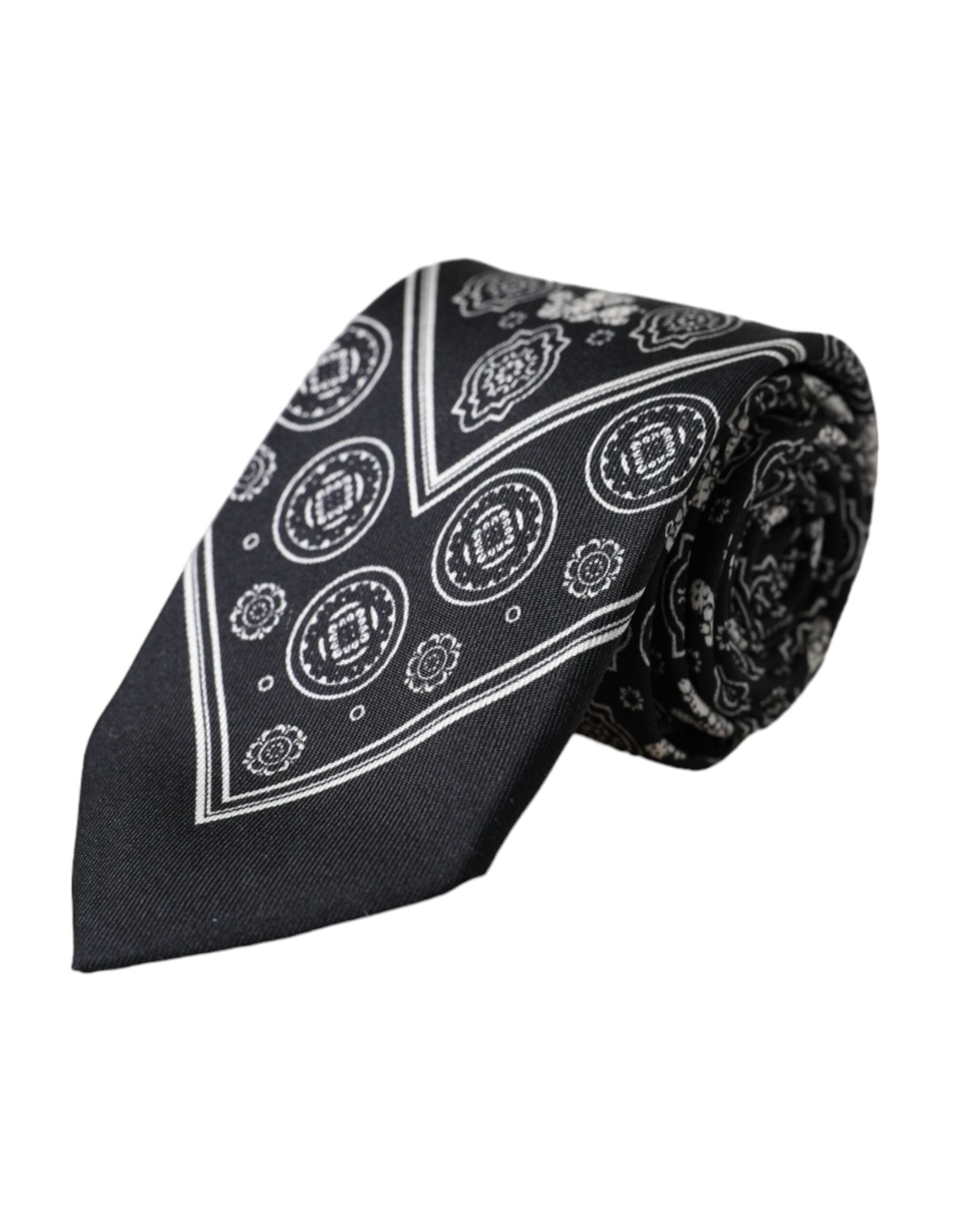 Black patterned 100% silk adjustable tie by Dolce & Gabbana with a stylish design and subtle sheen.