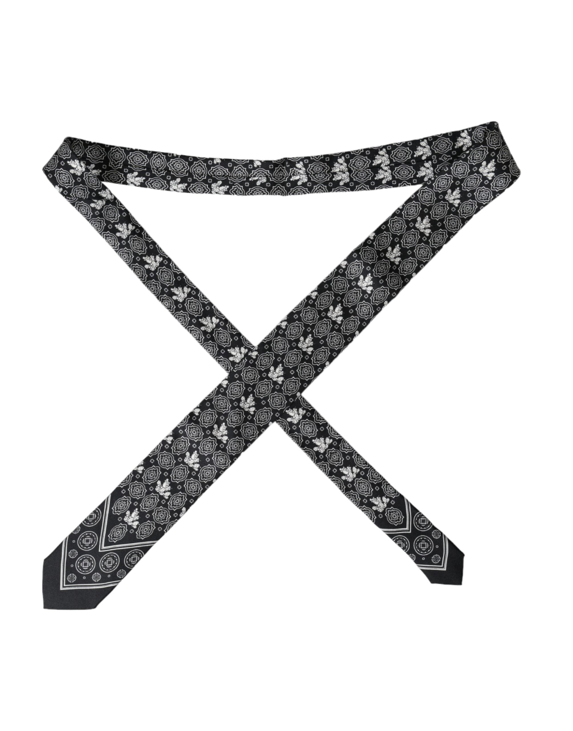 Black patterned 100% silk adjustable tie by Dolce & Gabbana, featuring a stylish design and classic knot style.