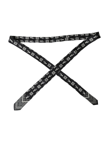 Black patterned 100% silk adjustable tie by Dolce & Gabbana with intricate print and classic knot style.