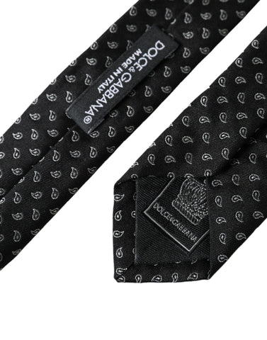 Black Jacquard patterned silk men's tie by Dolce & Gabbana, featuring an adjustable design and elegant floral motifs.