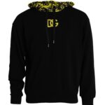 Black Dolce & Gabbana logo cotton hooded sweatshirt with front pocket and drawstrings, casual and stylish for everyday wear.