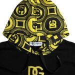 Black Dolce & Gabbana logo cotton hooded sweatshirt with front pocket and drawstring hood, casual and stylish.
