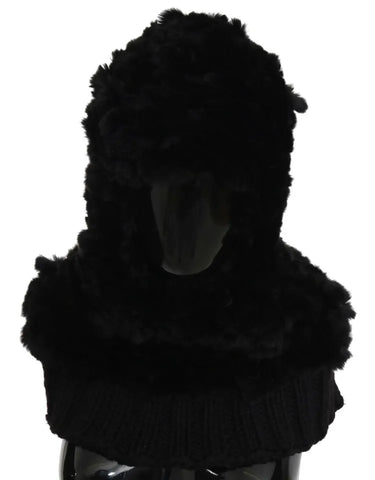 Black silver fox fur cashmere hooded scarf by Dolce & Gabbana, showcasing luxurious fur and soft cashmere fabric.