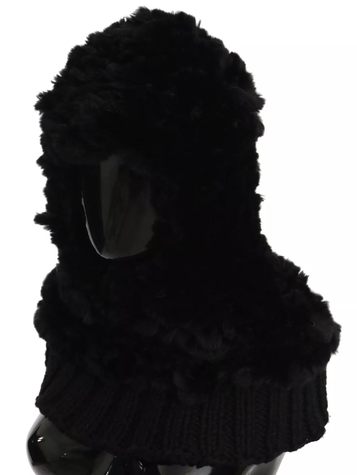 Black silver fox fur cashmere hooded scarf by Dolce & Gabbana, featuring luxurious fur trim and soft cashmere fabric.