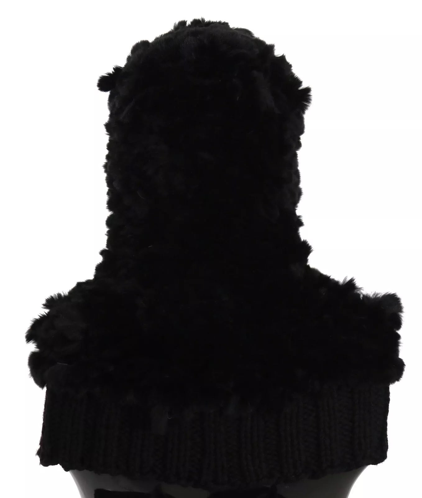 Black silver fox fur cashmere hooded scarf by Dolce & Gabbana, featuring luxurious fur and soft cashmere fabric with a hood design.