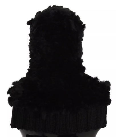 Black silver fox fur cashmere hooded scarf by Dolce & Gabbana, featuring luxurious fur and soft cashmere fabric with a hood design.