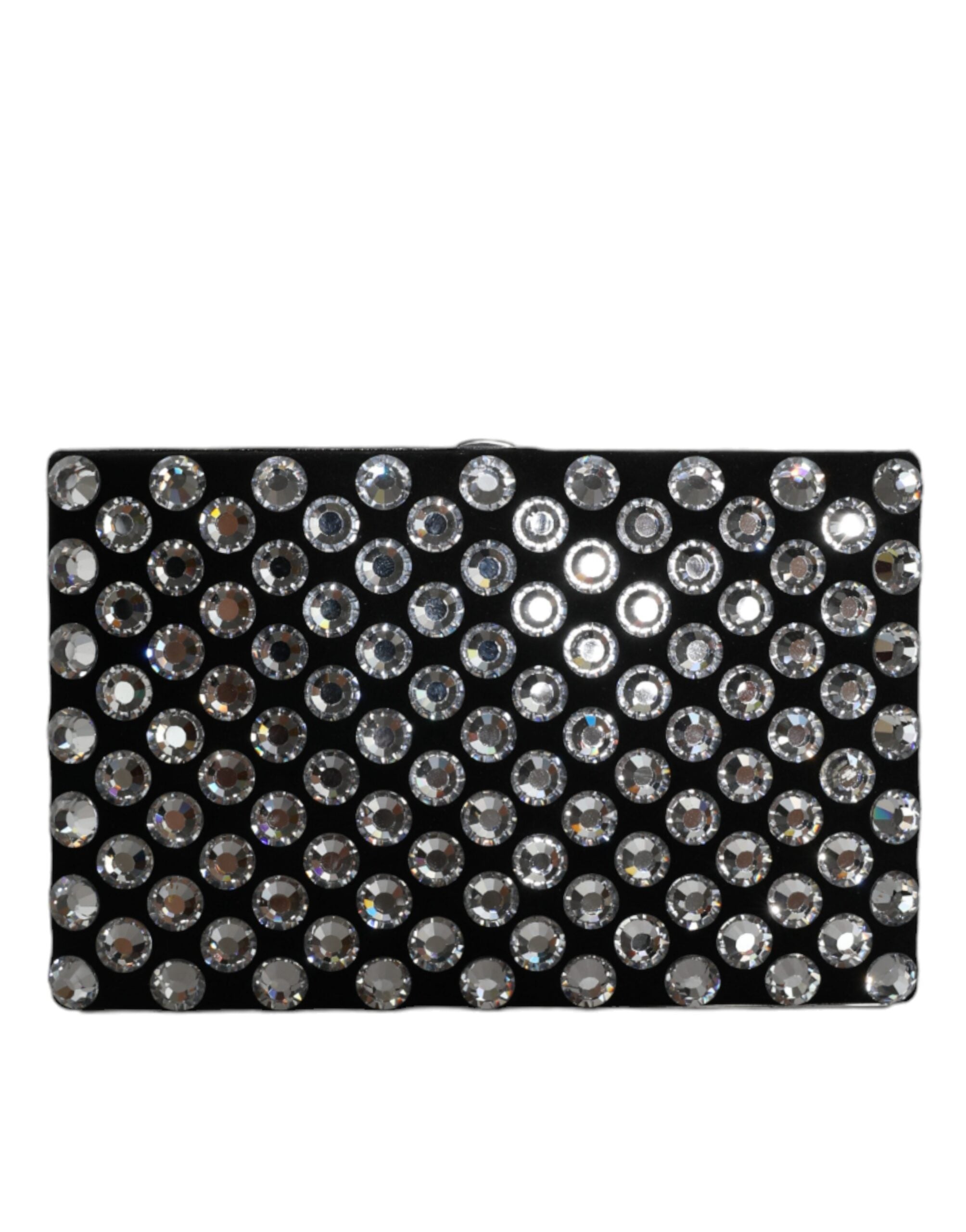 Black velvet crystal clutch purse by Dolce & Gabbana, elegant evening party bag with sparkling crystal embellishments.