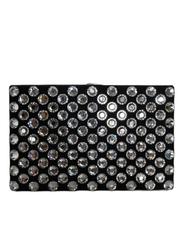 Black velvet crystal clutch purse by Dolce & Gabbana, elegant evening party bag with sparkling crystal embellishments.