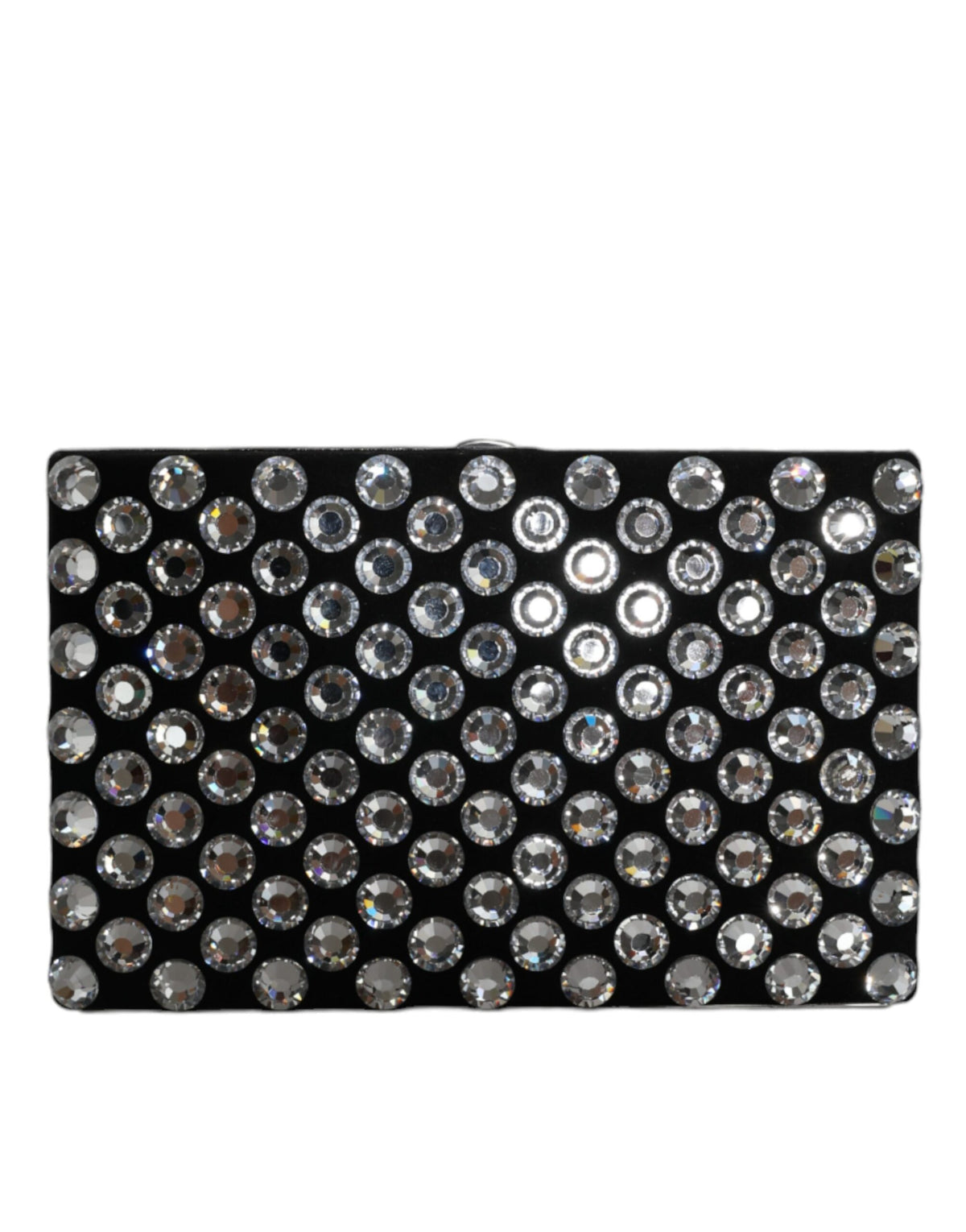 Black velvet crystal clutch purse for evening parties, designed by Dolce & Gabbana, featuring a sleek, elegant style with sparkling embellishments.
