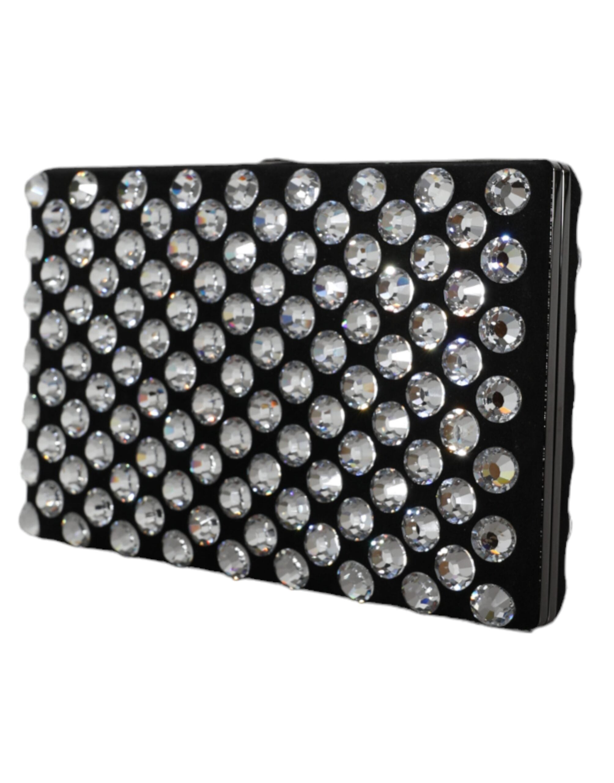 Black velvet crystal clutch purse by Dolce & Gabbana, with elegant crystal embellishments and a sleek evening party design.