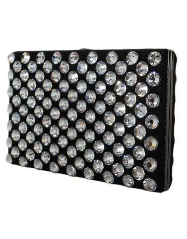 Black velvet crystal clutch purse by Dolce & Gabbana, with elegant crystal embellishments and a sleek evening party design.