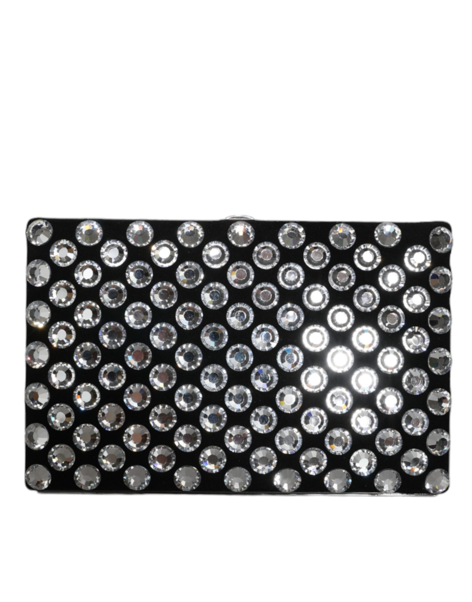 Black velvet crystal clutch purse with elegant design, perfect for evening parties, by Dolce & Gabbana.
