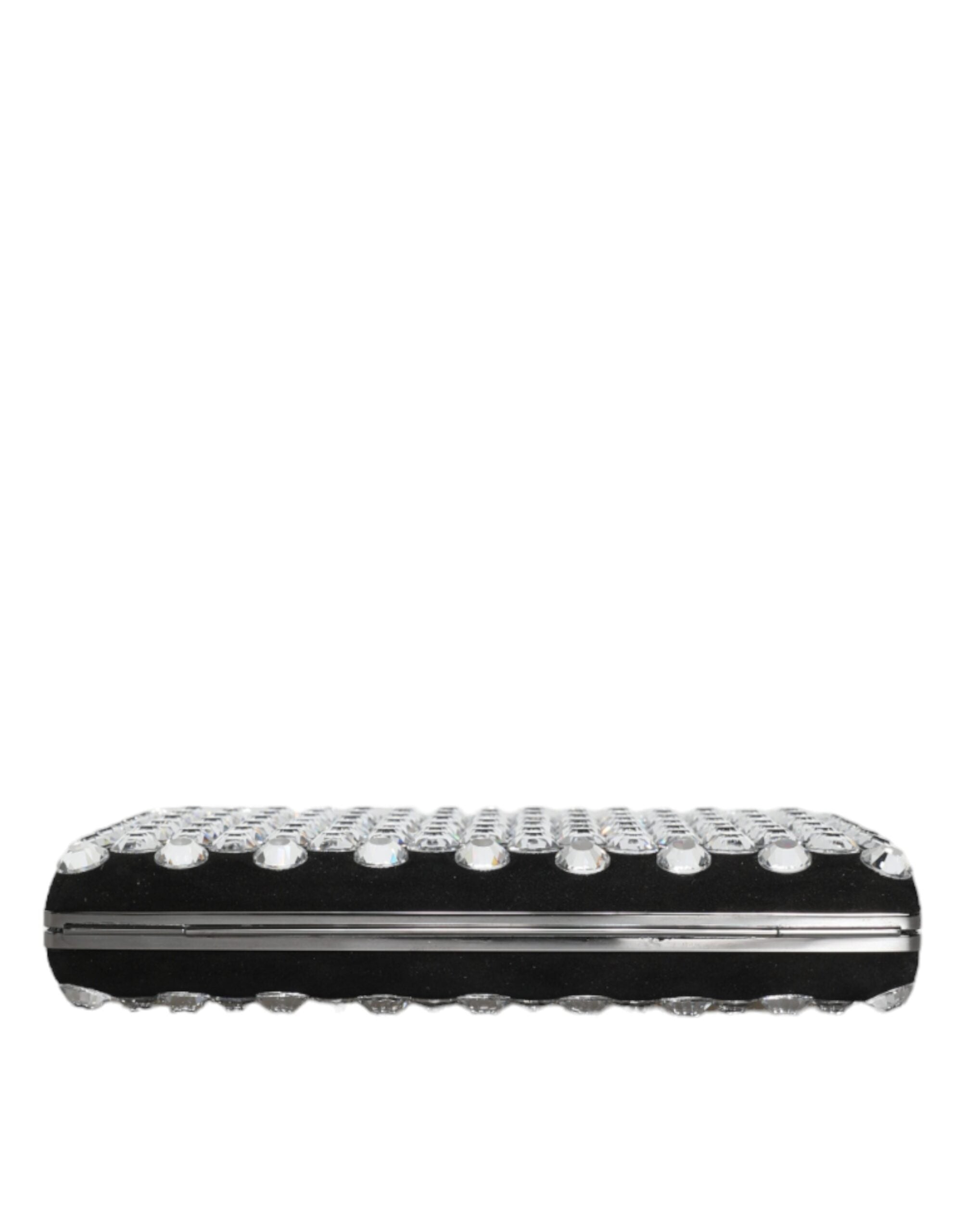 Black velvet crystal clutch purse by Dolce & Gabbana, featuring a sleek evening party bag with sparkling crystal embellishments.