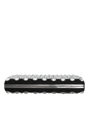 Black velvet crystal clutch purse by Dolce & Gabbana, featuring a sleek evening party bag with sparkling crystal embellishments.