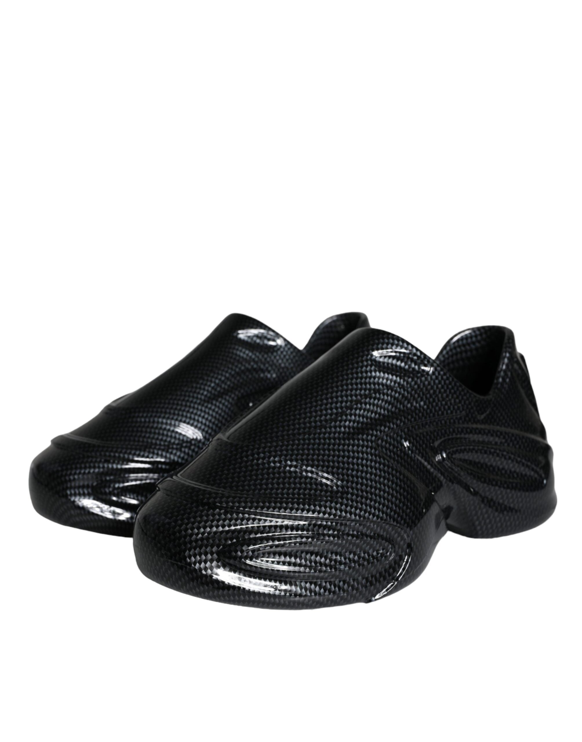 Black foiled rubber low-top men's sneakers by Dolce & Gabbana with sleek design and rubber soles.