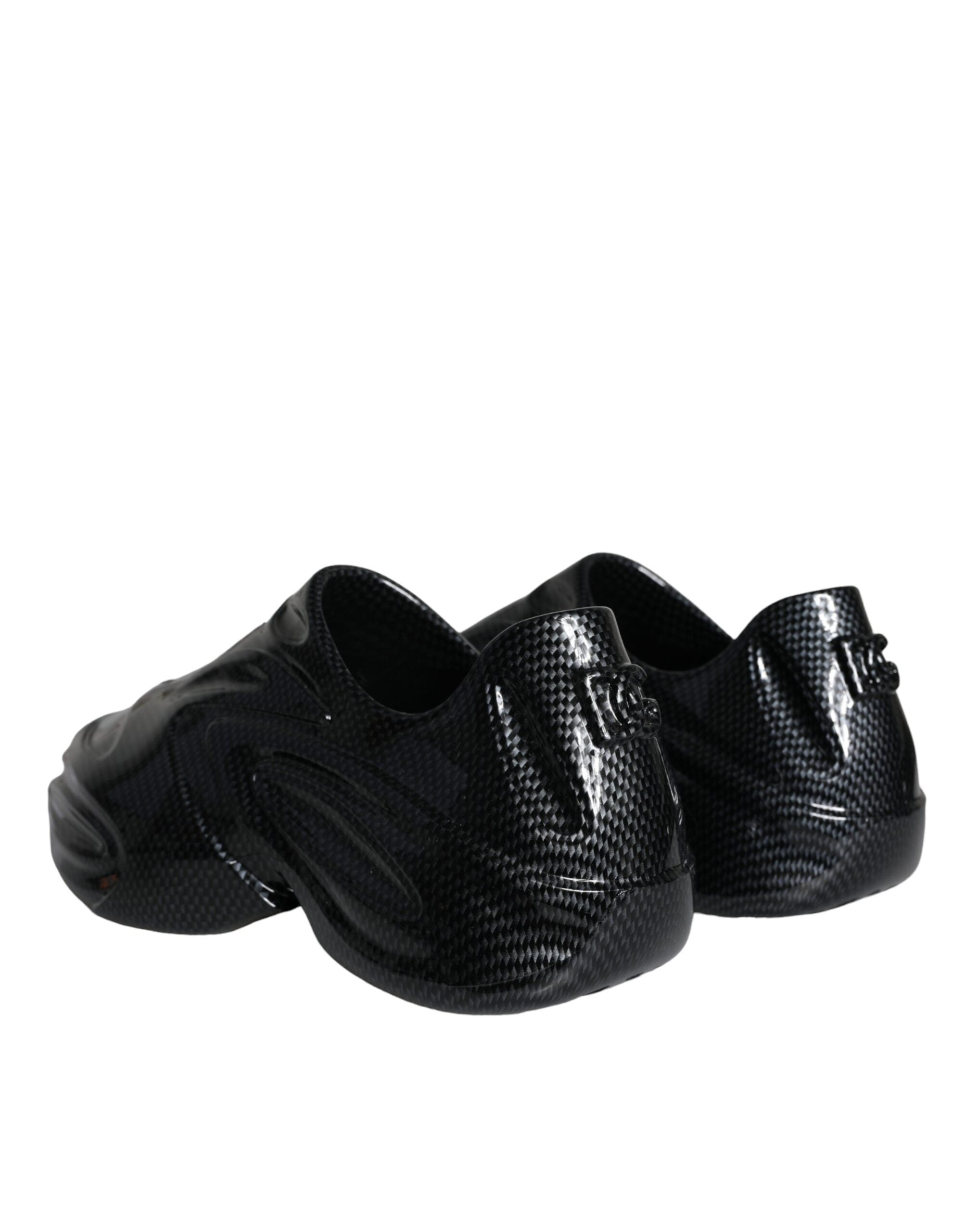 Black foiled rubber low top men's sneakers by Dolce & Gabbana, featuring sleek design and stylish detailing.