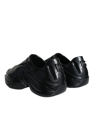 Black foiled rubber low top men's sneakers by Dolce & Gabbana, featuring sleek design and stylish detailing.