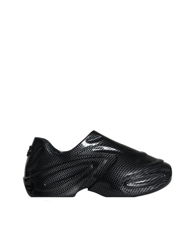 Black foiled rubber low-top men's sneakers by Dolce & Gabbana, featuring a sleek design and rubber sole.