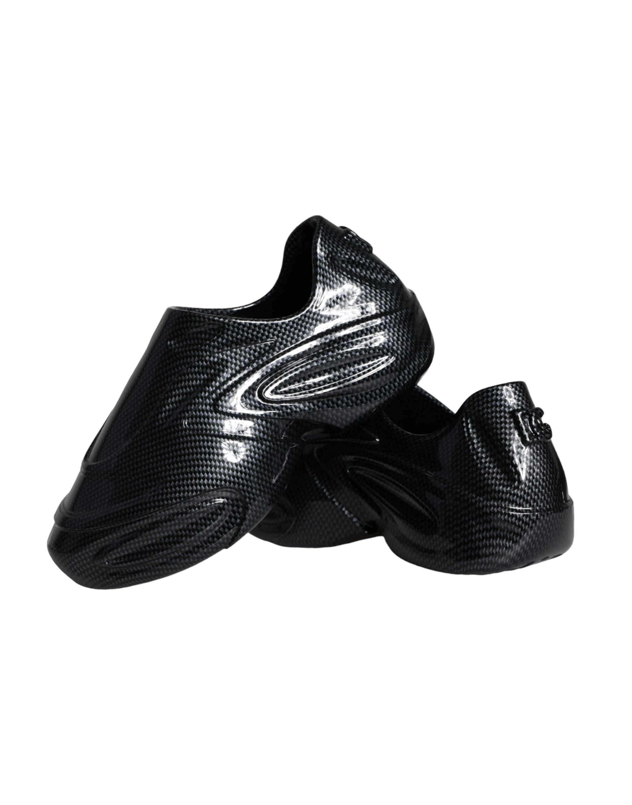 Black foiled rubber low top men's sneakers by Dolce & Gabbana with sleek design and textured rubber soles.
