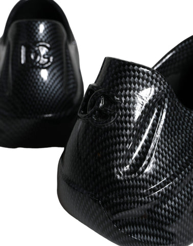 Black foiled rubber low-top men's sneakers by Dolce & Gabbana featuring sleek design and rubber soles.