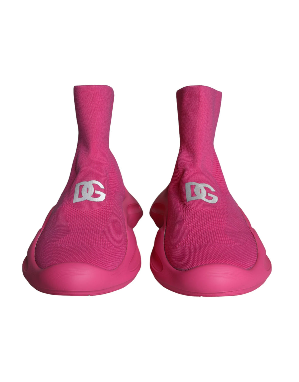 Pink slip-on sneakers with logo print by Dolce & Gabbana, featuring a casual sneaker design and comfortable fabric.