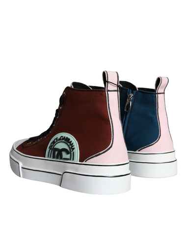 Multicolor patchwork high top sneaker shoes by Dolce & Gabbana featuring vibrant fabric panels and classic high top design.