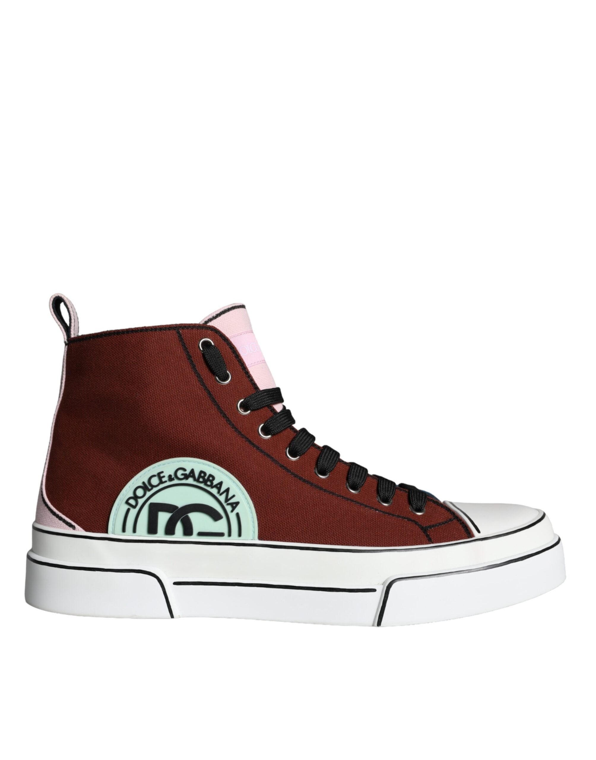 Multicolor patchwork high top sneaker shoes by Dolce & Gabbana, featuring vibrant fabric and stylish design.