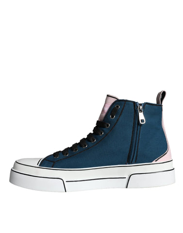 Multicolor patchwork high top sneaker shoes by Dolce & Gabbana with vibrant fabric panels and white rubber sole.