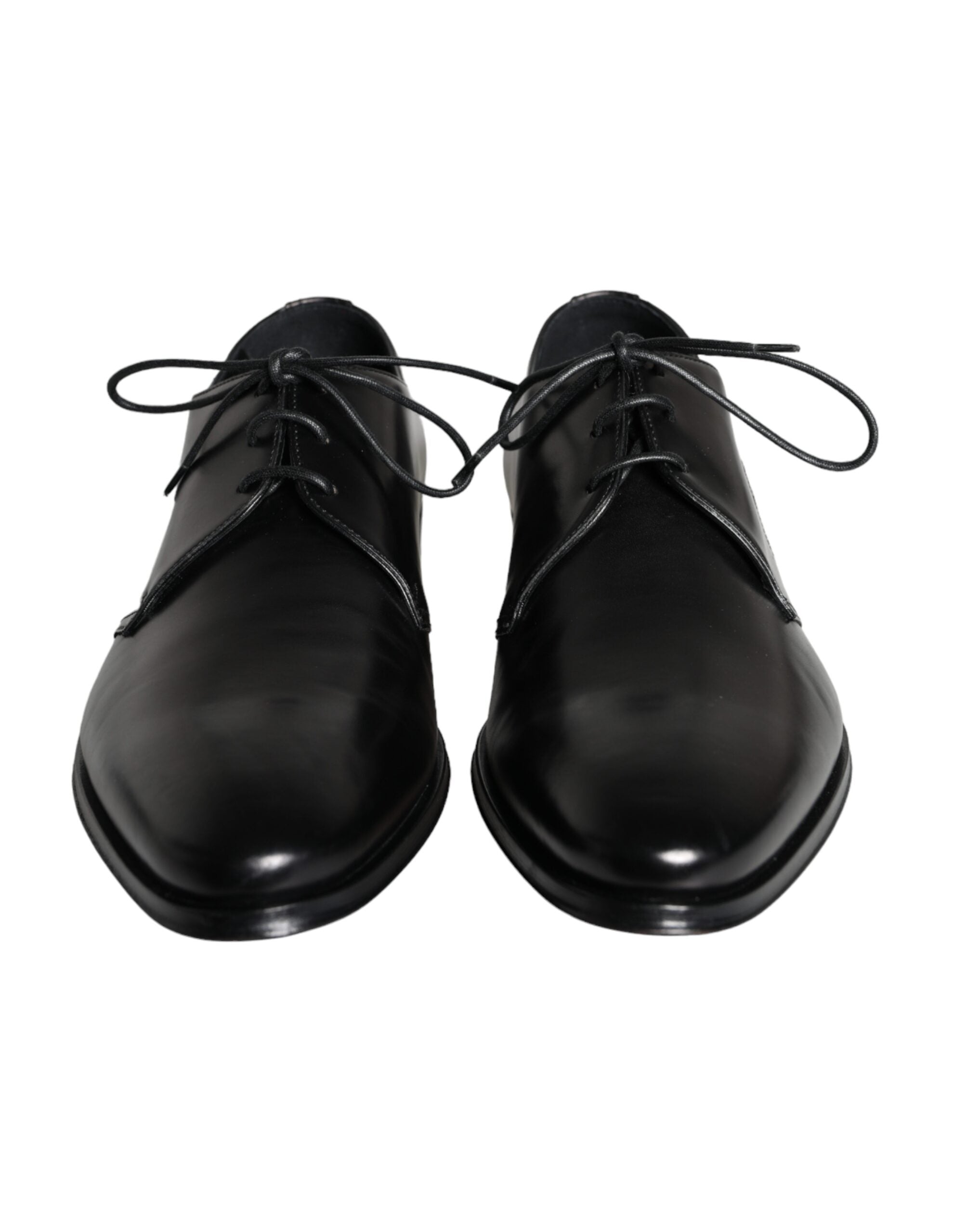 Black calfskin leather Derby dress shoes for men by Dolce & Gabbana, featuring sleek design and polished finish.