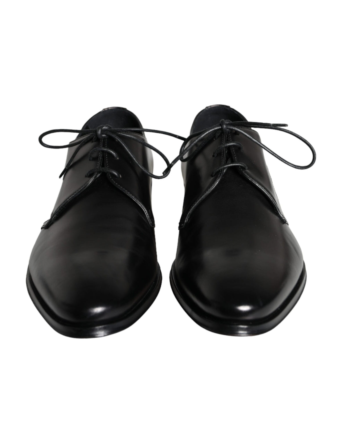 Black calfskin leather Derby dress shoes for men by Dolce & Gabbana, featuring sleek design and polished finish.