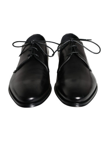 Black calfskin leather Derby dress shoes for men by Dolce & Gabbana, featuring sleek design and polished finish.