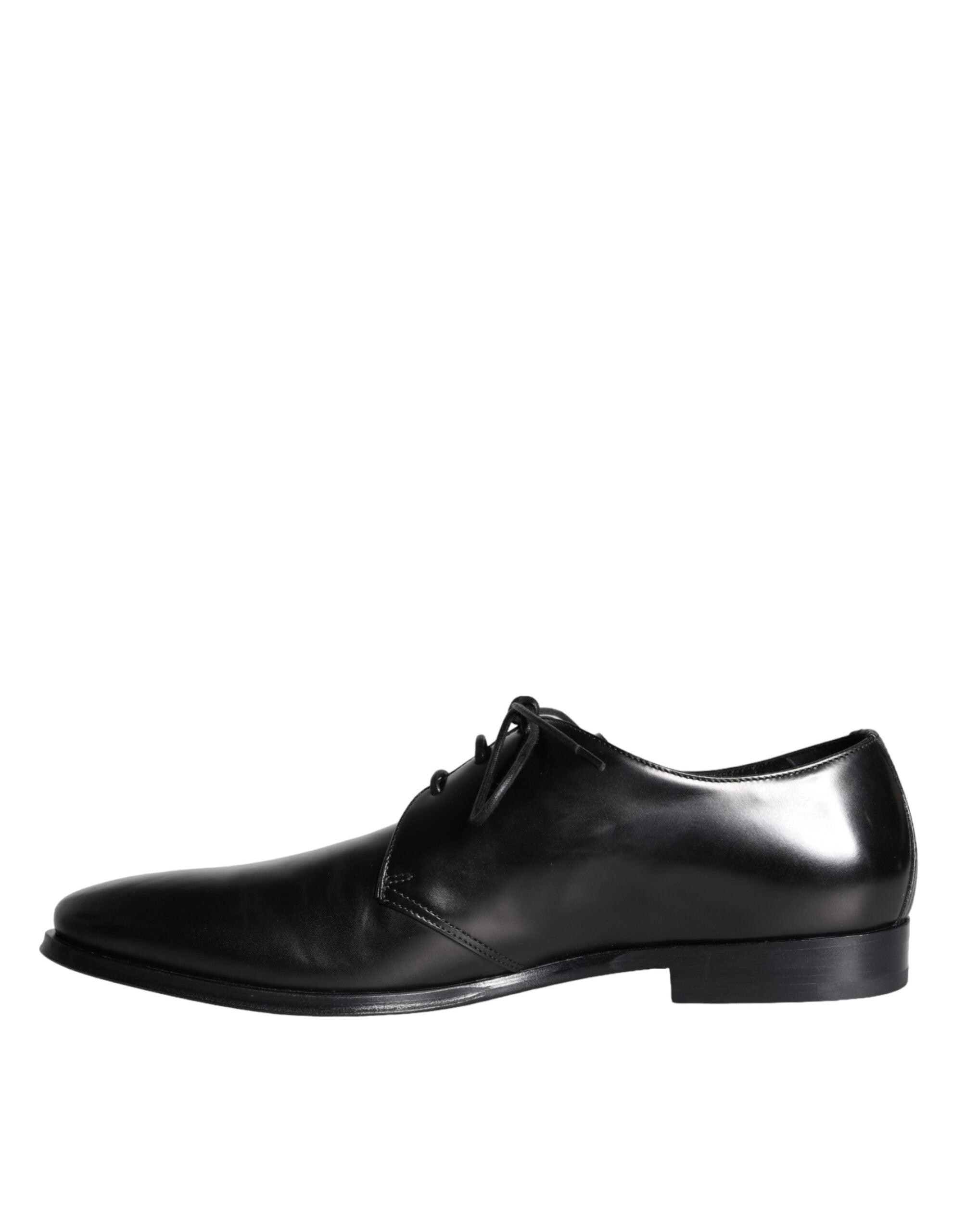 Black calfskin leather Derby men's dress shoes by Dolce & Gabbana with sleek design and polished finish.