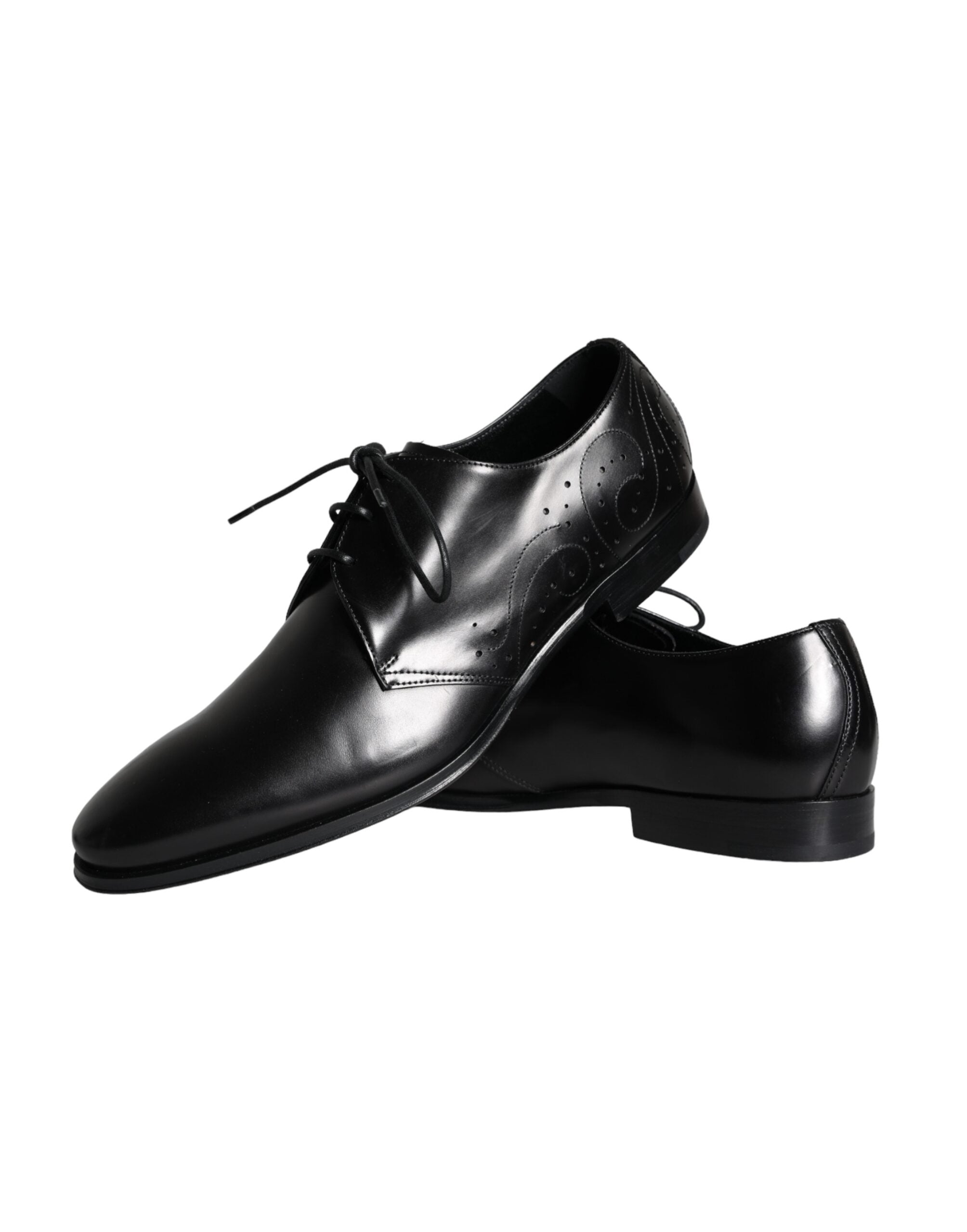 Black calfskin leather Derby men's dress shoes by Dolce & Gabbana with sleek design and polished finish.