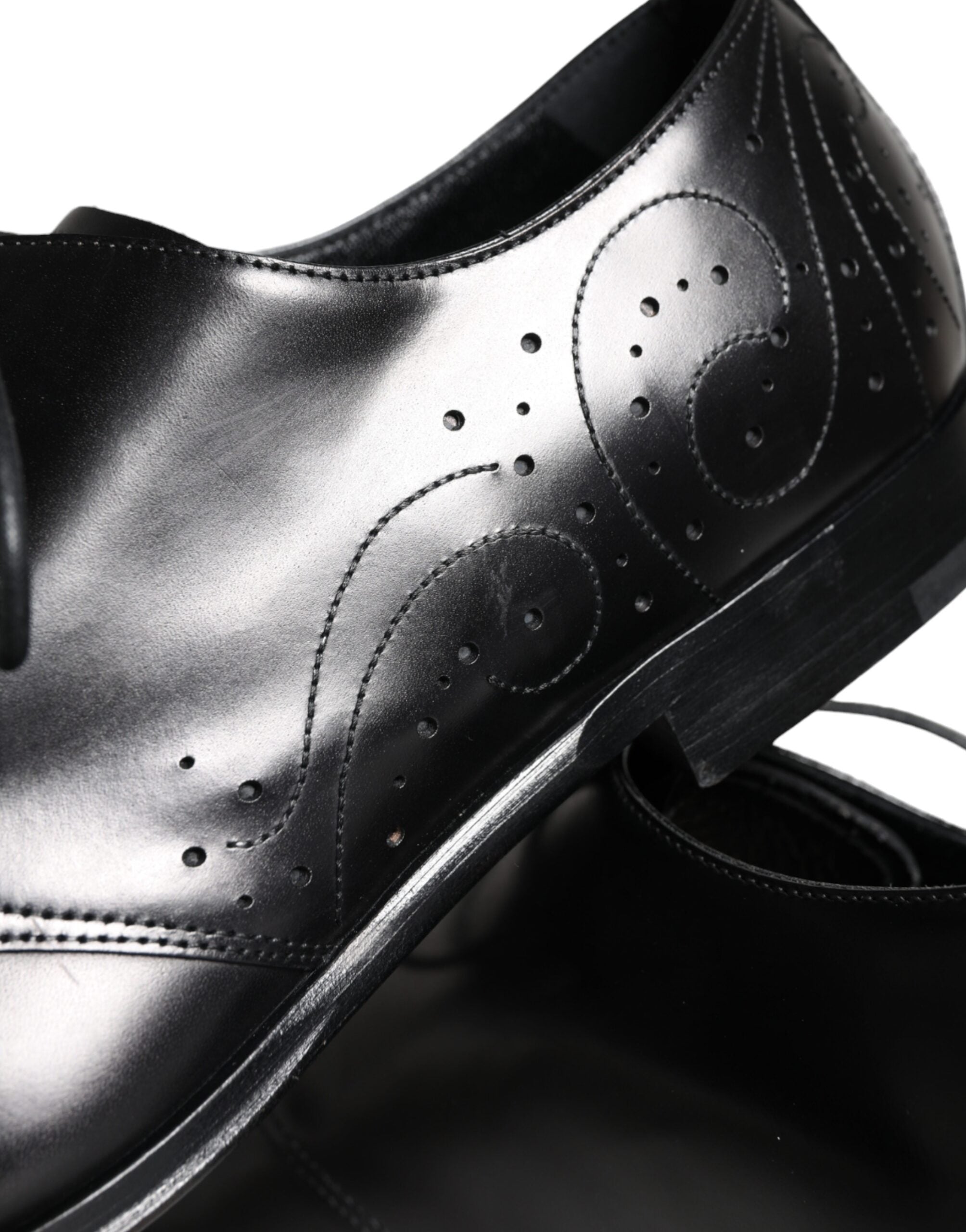 Black calfskin leather Derby dress shoes for men by Dolce & Gabbana, showcasing sleek design and polished finish.
