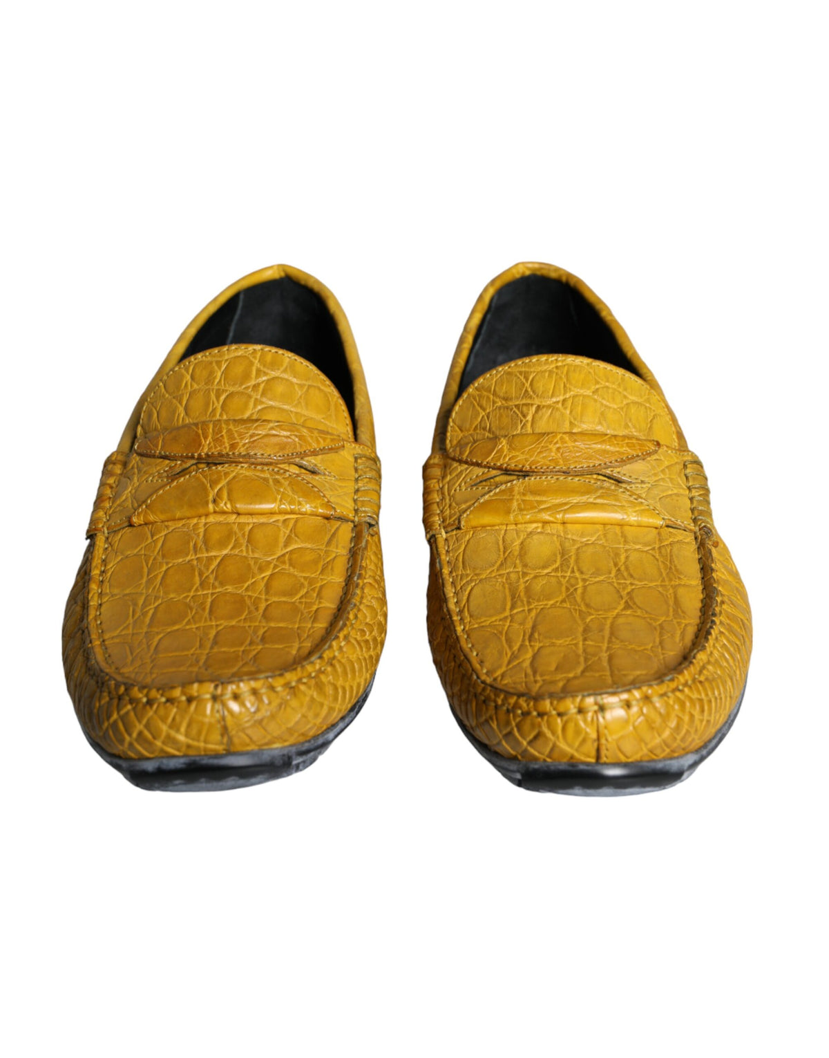 Yellow leather slip mocassin loafers shoes by Dolce & Gabbana, featuring a smooth leather finish and classic slip-on design.
