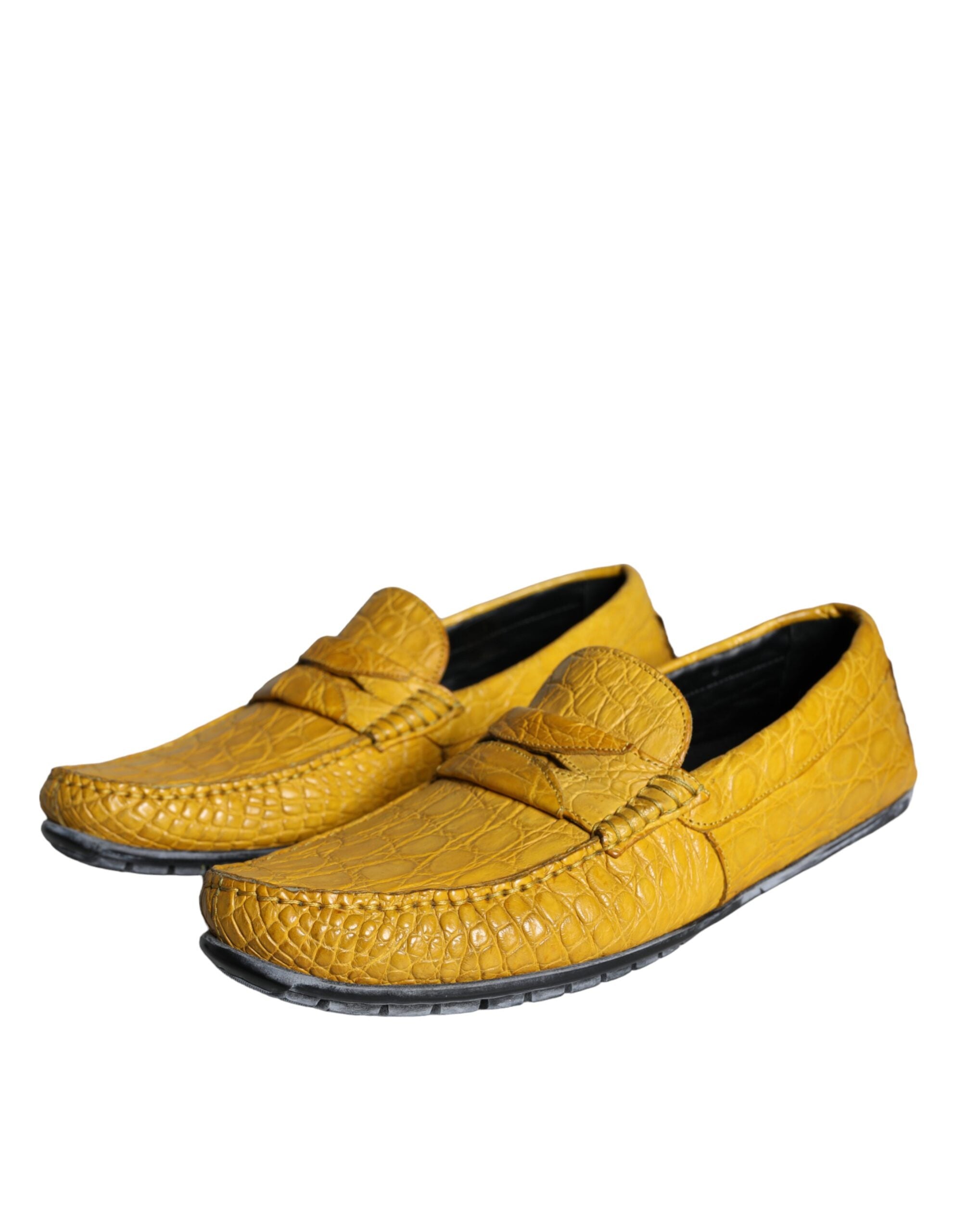 Yellow leather slip mocassin loafers shoes by Dolce & Gabbana, featuring a smooth finish and classic loafer design.